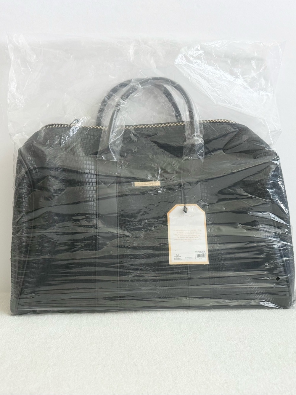 Black Textured Faux Leather Duffle Bag Carry On Travel Weekender NWT